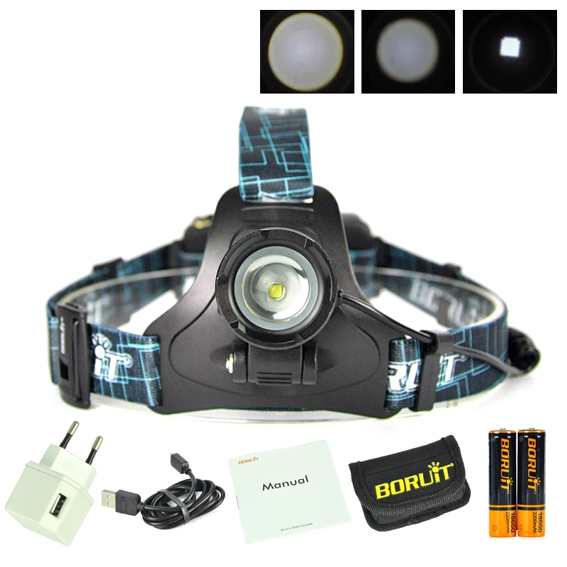 Boruit led light Rechargeable headlight High power head lamp Flashlight Headlamp 1000 Lumens Headlamps power by 3x AAA batteries (1)