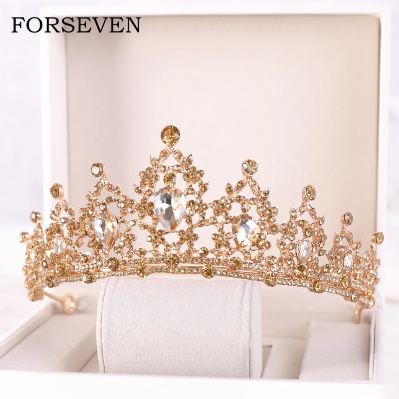 Gold Bridal Crown Crystal Wedding Hair 