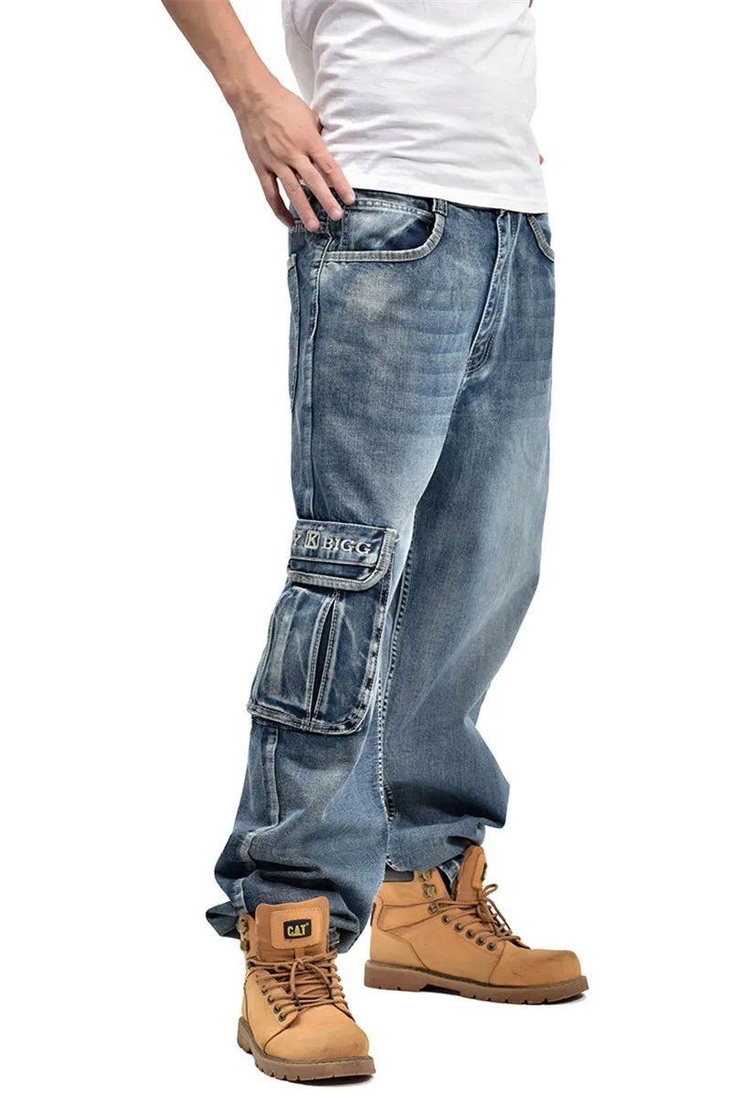 MORUANCLE мужские мешковатые джинсы в стиле хип-хоп брюки свободные скейтборд джоггеры из денима Большие размеры 30-46 мульти карманы леггинсы для танцев для больших высоких