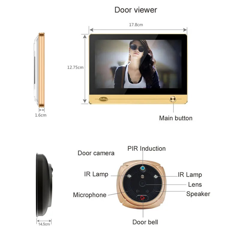 IHome4 видео глазок wifi дверной глазок IP дверной звонок 7 дюймов экран ИК ночного видения ПИР Дверь HD камера Обнаружение дверь движения звонок