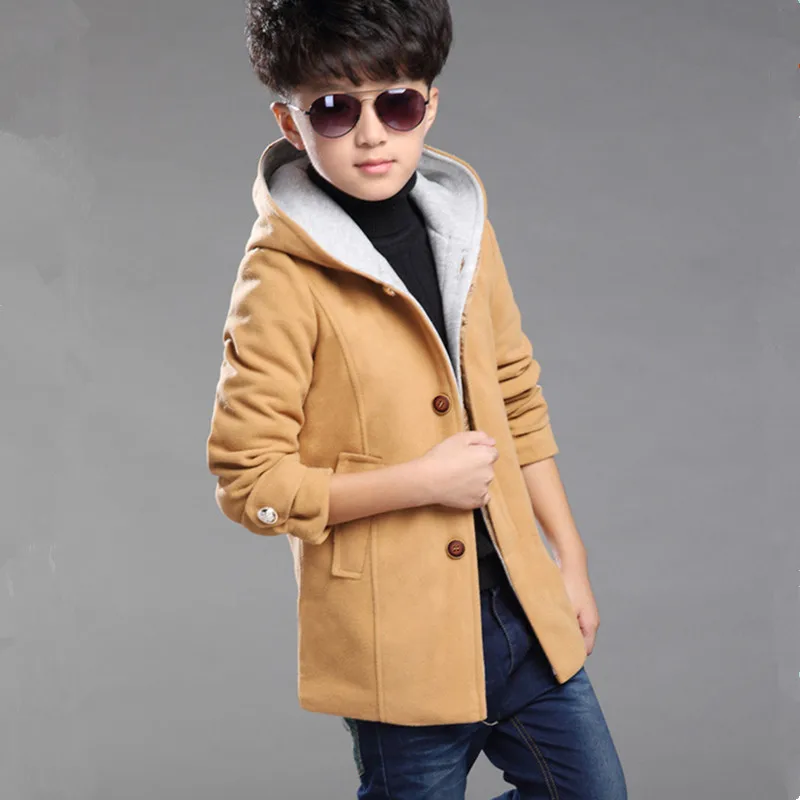 Модное шерстяное пальто для мальчиков; сезон весна-осень; Casaco; детская куртка; детская одежда; повседневная верхняя одежда; infantil; детская одежда - Цвет: khaki