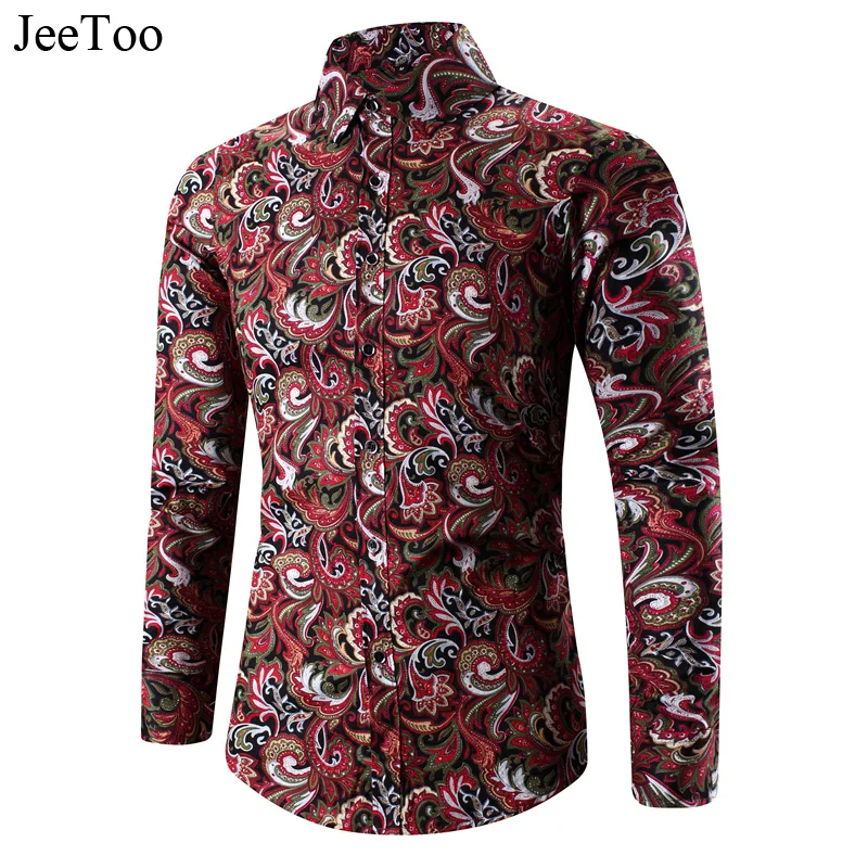Jeetoo мужские Рубашки для мальчиков хлопок Slim Fit с длинными рукавами и принтом