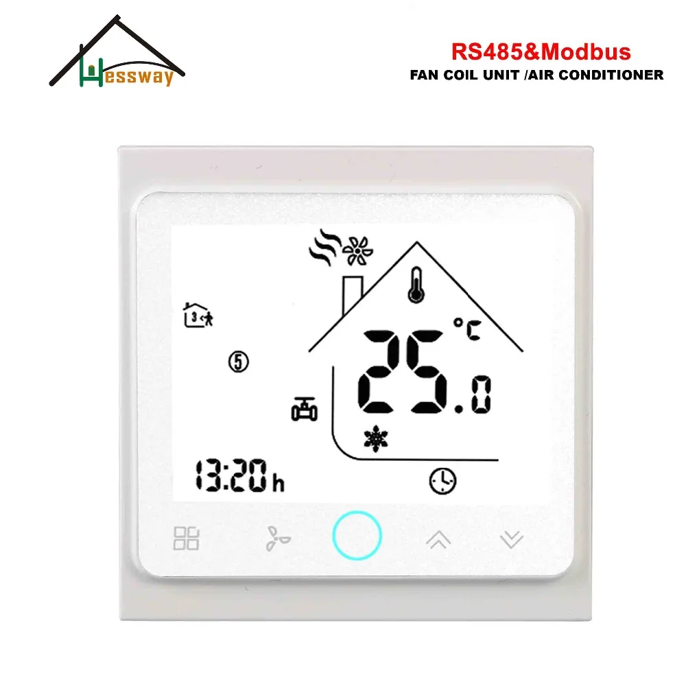 HESSWAY 3 скорости RS485 RTU MODBUS умный комнатный термостат 24vl AC95-240V для 2 трубы фанкойл