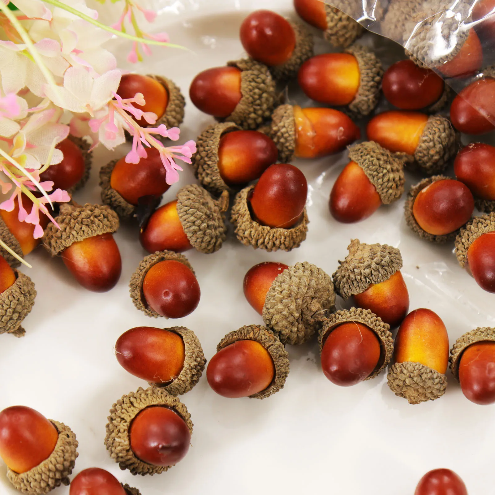 20pcs 3.3x2.3cm Artificial Simulation Small Acorn Plant Decoration Fake Fruit Autumn Home House Kitchen Decor Photography Props