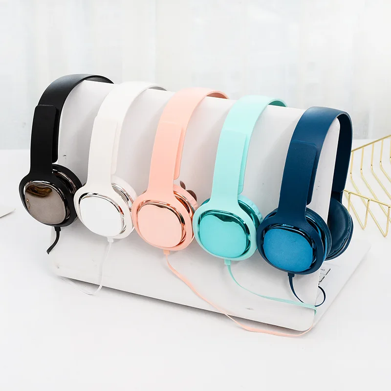 CHICLITS Wired Headphones 3 5mm Stereo Solid Color Glossy Headsets With Mic For Xiaomi Samsung MP3 For Student Kids Girl Gifts