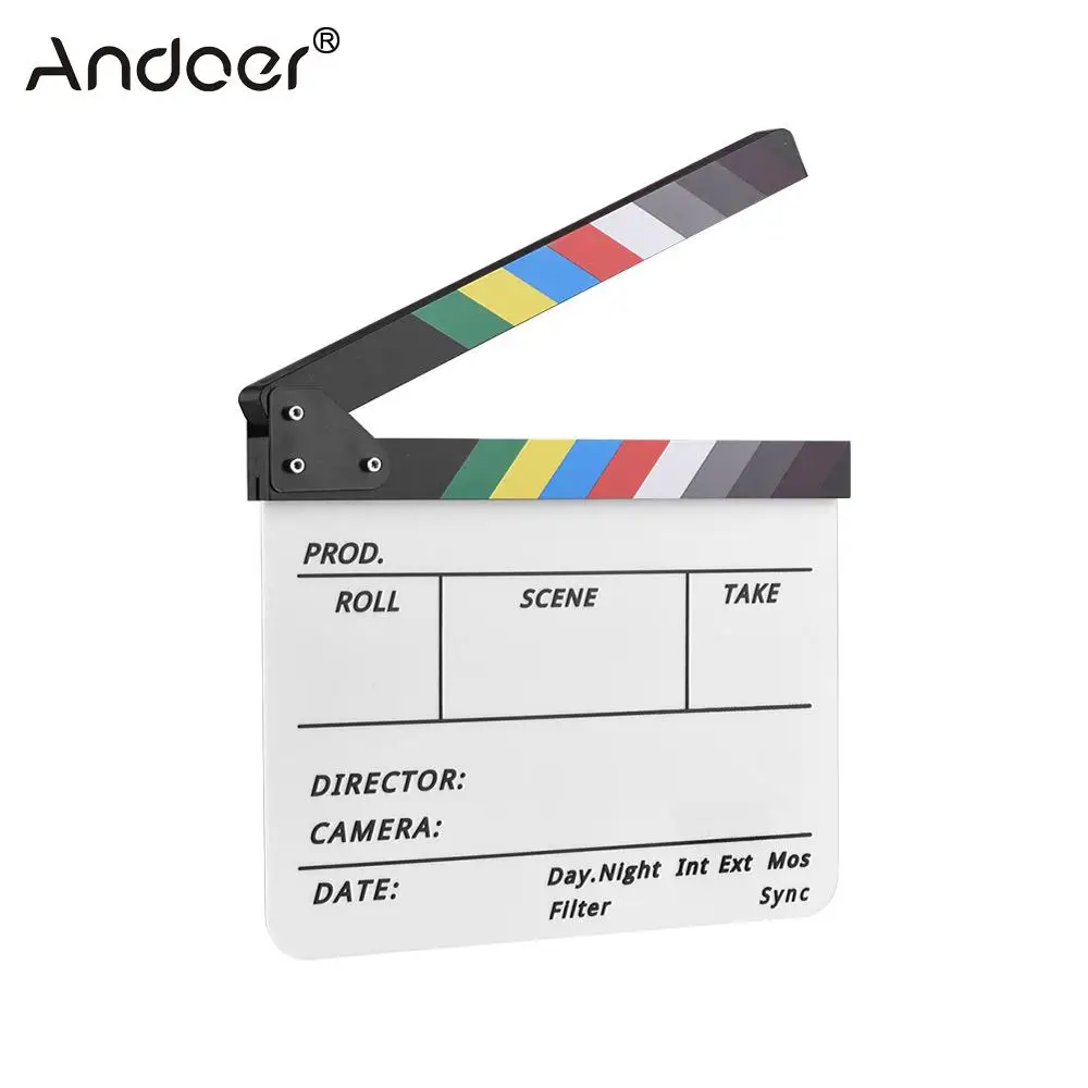 Andoer Director Film Clapboard Dry Erase Acrylic Movie TV Cut Action