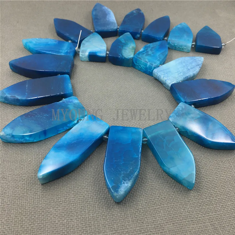 MY1260 Mix Size Top drilled Blue Dragon Veins Agates Dagger Spike Slice Slab Beads Pendant Necklace Jewelry Making (2)