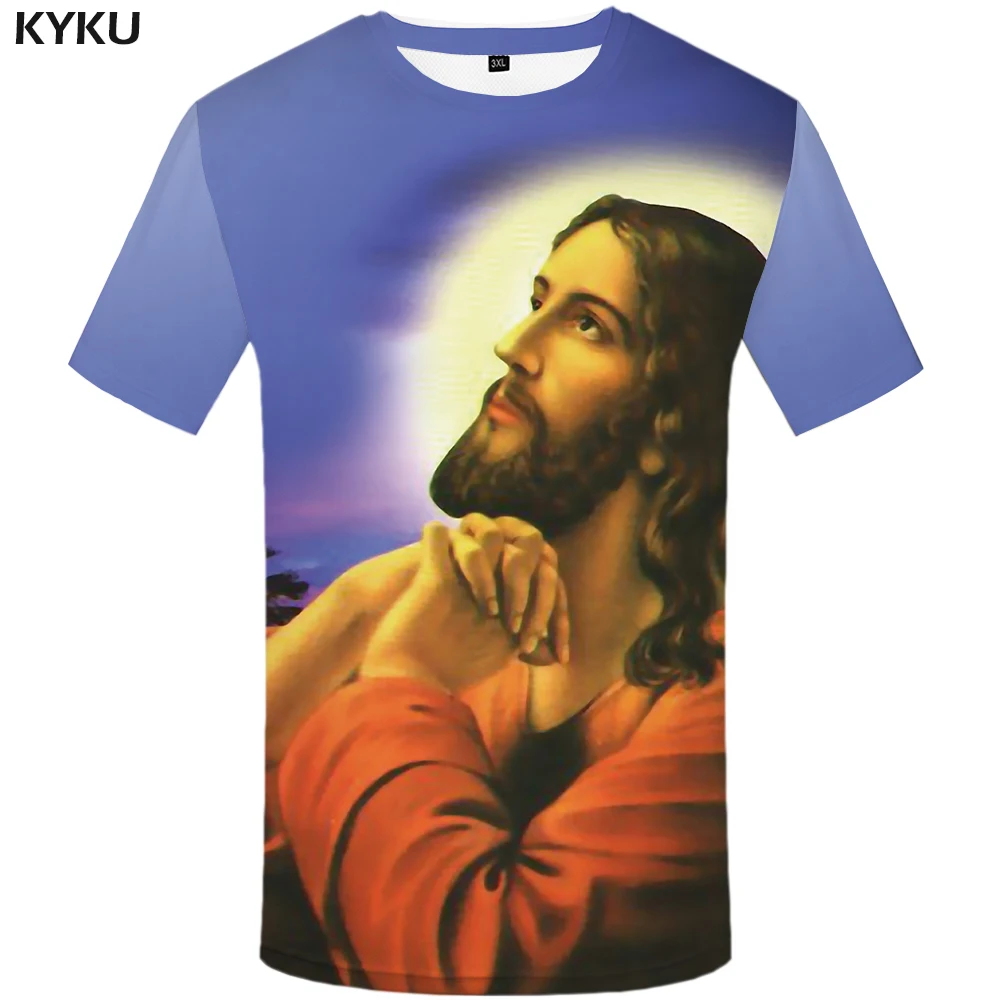 

KYKU Jesus Tshirt Women Moon T Shirt Punk Rock Clothes Tree 3d Print T-shirt Gothic Character Womens Clothing Casual Summer New