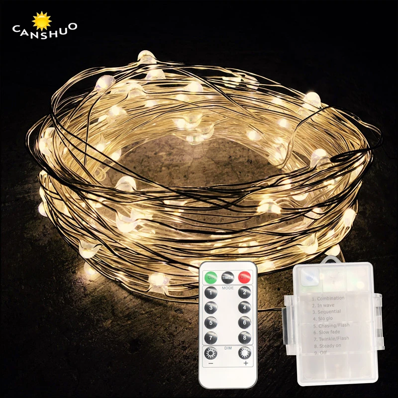 5/10M Waterproof Remote Control Fairy Lights AA Battery LED Lights Decoration 8 Mode Timer String Silver Wire Christmas Lighting
