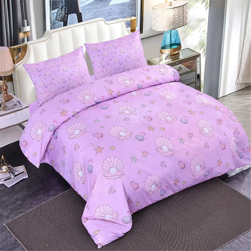 

ZEIMON 3pcs Cartoon 3D Bedding Set Pearl Shell Printed Duvet Cover Kids Girls Home Textiles Pillowcase Queen Size Bedclothes