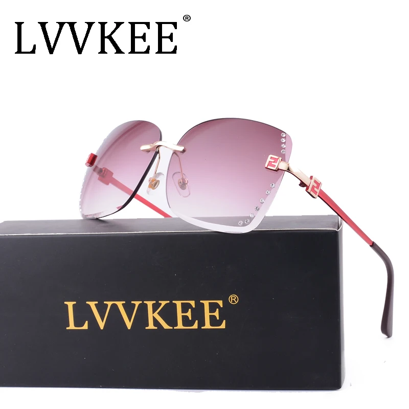 

Luxury gradient sunglasses beautifully decorated Ocean lenses driving UV400 Square Luxury brand Rimless frame ladies with box
