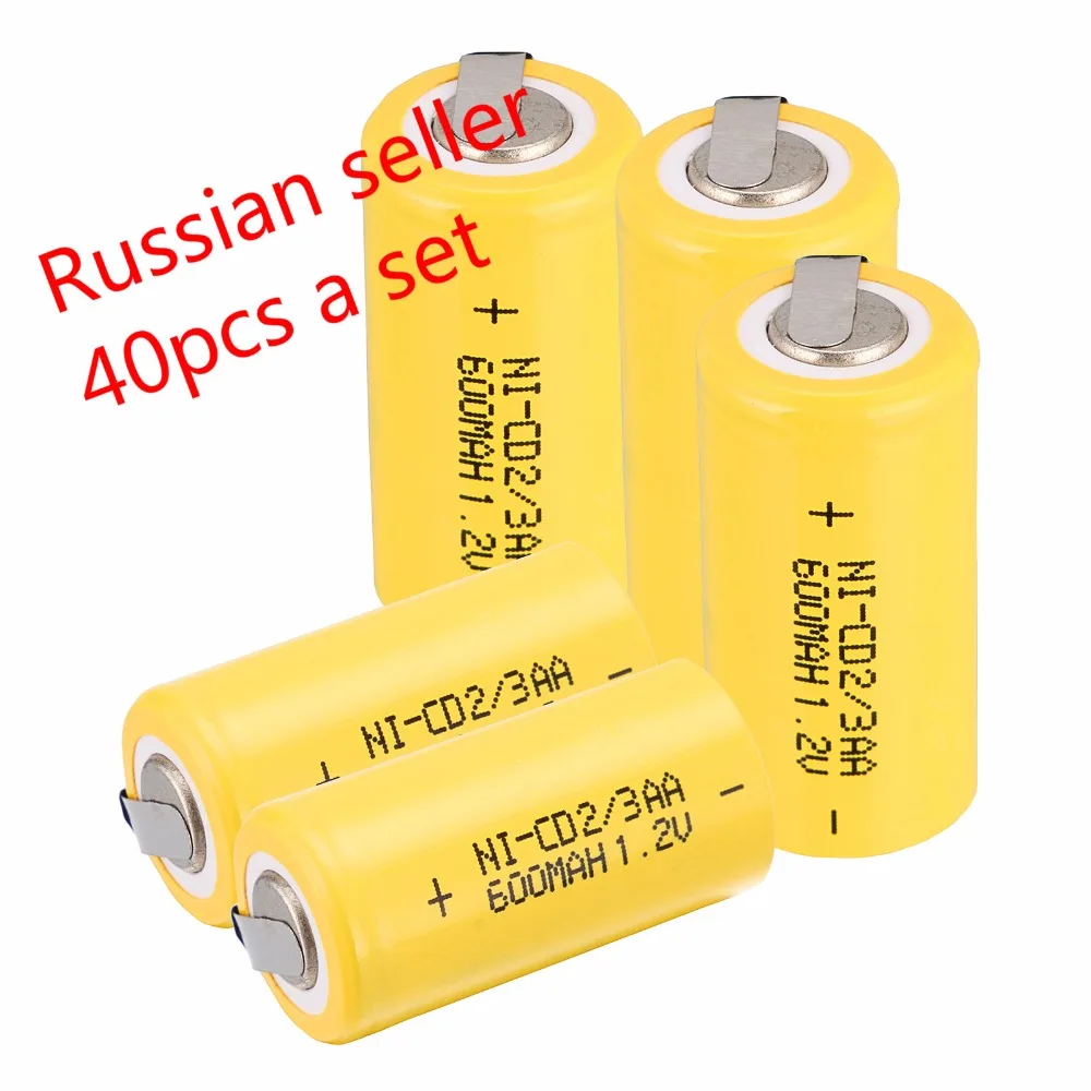 Российский продавец! Низкая цена 40 шт. 2/3AA Ni Cd 1 2 в перезаряжаемые батареи NiCd 600