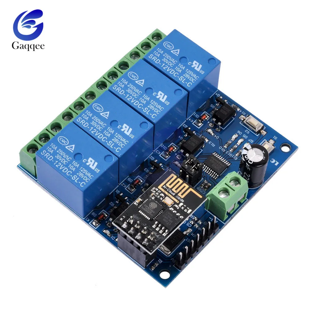 Четырёхканальный релейный модуль DC 12 В ESP8266 Wi-Fi для умного дома 4 реле канала |