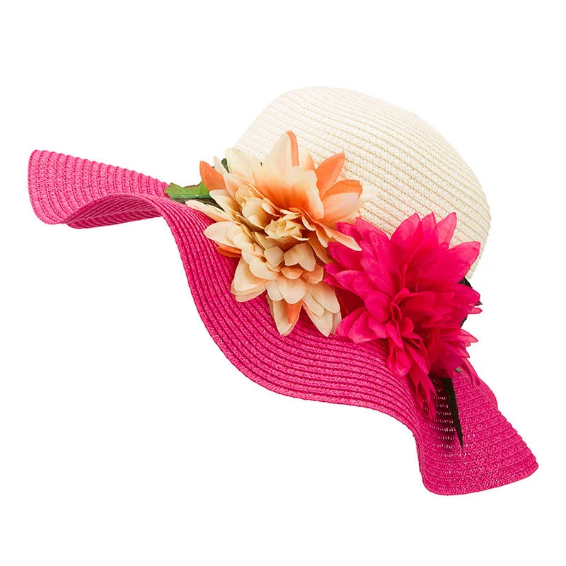 Flower Large Brim Floppy Straw Hat Women Contrast Summer Traveling Beach Sun Hats Fashion Leisure Big Brimmed Wavy Caps CP0205 (3)