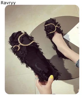 

Woman sexy pumps black feather casual shoes autumn fashion square toe low heel toe slip-on female party dress shoes single shoe