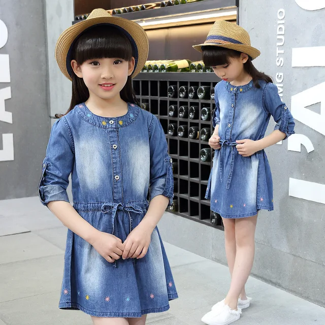 Cheap Girl Dress 2016 new Autumn New Girls Cowboy Tidal Range Children Long-sleeved Dress Long Section Girls Clothes Tutu Dress
