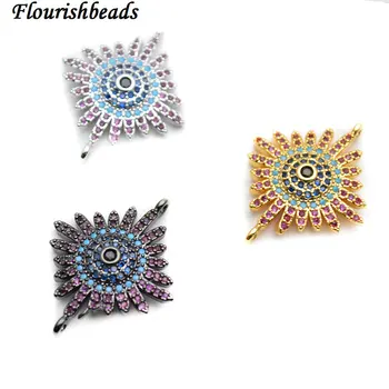 

Two Loops Jewelry Connectors Paved Multi Color CZ Zircon Beads Metal Star Eye Charms Jewelry Findings 10pc per lot