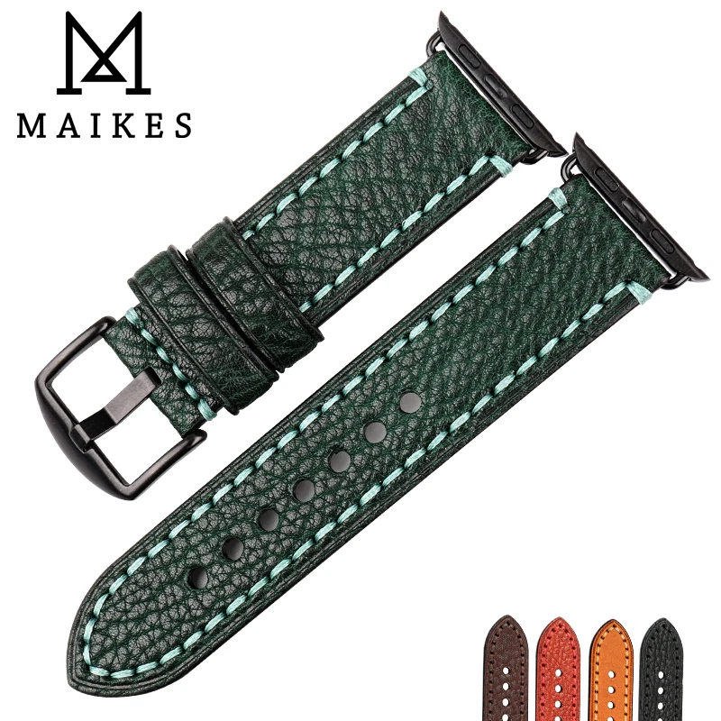 MAIKES Watch Accessories Cow Leather Watch Strap Watchbands For Apple Watch Band 44mm 40mm 42mm 38mm