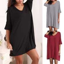 MUQGEW пижамы для женщин с v-образным вырезом короткий рукав футболка платье свободная ночная рубашка женская ночная рубашка платье Женское ночное белье# g2