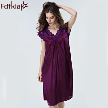 

Fdfklak 2020 Summer New V-Neck Nightgowns Long Night Dress Sexy Nightwear Women Sleepwear Silk Nightgown Sleeping Dress Q1020