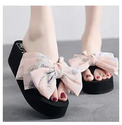 

2019 Womens Slippers Sweet Summer Women Slippers Gauze Bowknot Flat Anti Skid Beach Casual Shoes Girl Sandals Flip Flops mujer