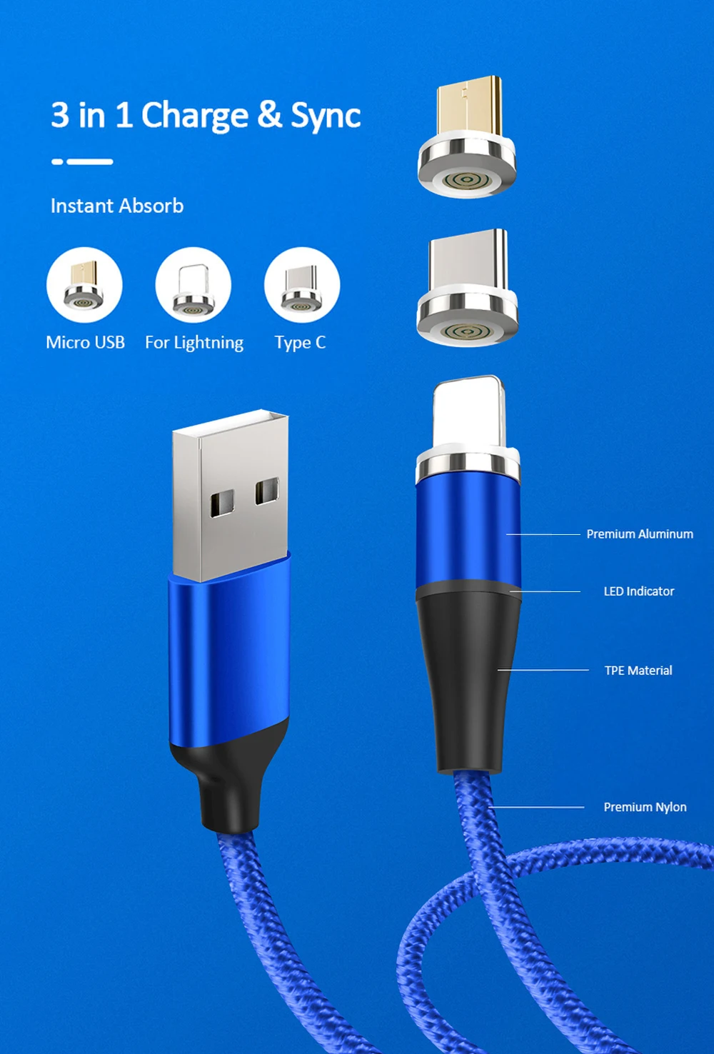 VOXLINK 1 м светодиодный магнитный USB кабель для iPhone Xs 6 7 и USB TypeC кабель и Micro USB нейлоновая оплетка для samsung Xiaomi huawei USB C