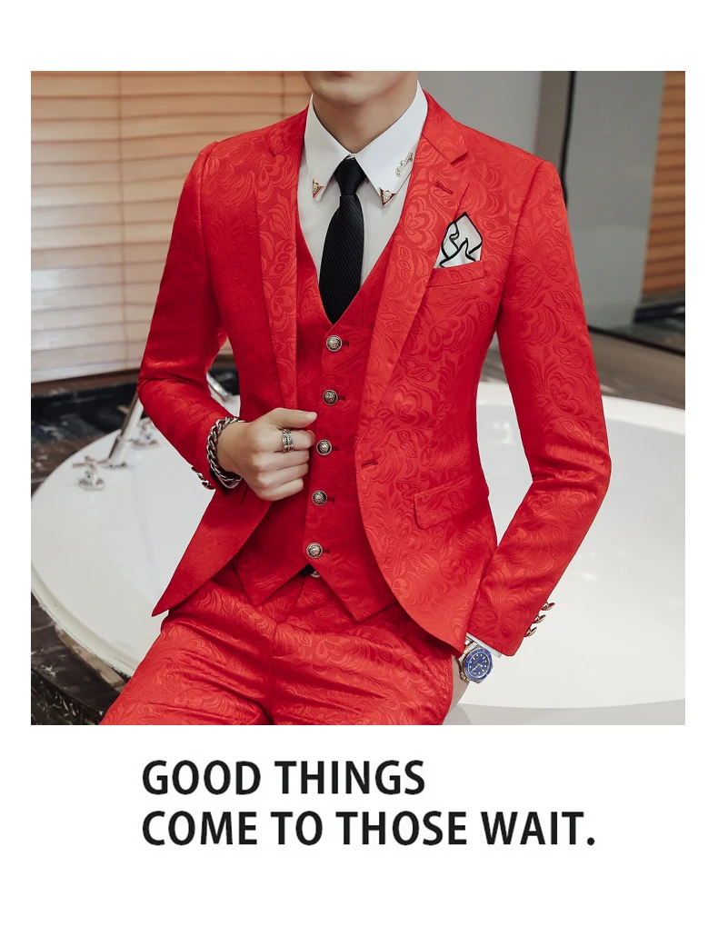 Красный и черный мужской костюм куртка с жилетом и брюками высокого качества мужской костюм 3 шт. комплект высокого качества Азиатский