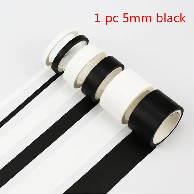 1 pc 5mm black 5 мм/15 мм однотонная белая черная Базовая декоративная бумага, записываемая клейкая лента васи, маскирующая лента, школьные принадлежности, канцелярские принадлежности - Цвет: 1 pc 5mm black