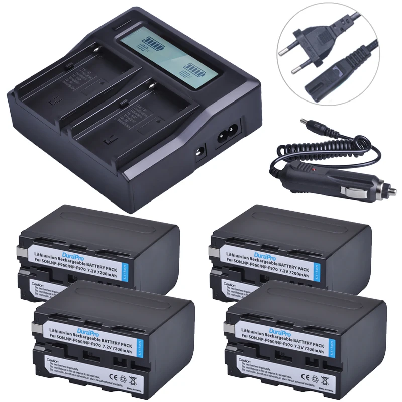 4pc 7200mAH NP-F970 NP-F960 NP F960 F970 Camera Battery +Ultra 3X fast Quick Charger for Sony F930 F950 F770 F570 CCD-RV100 | Электроника