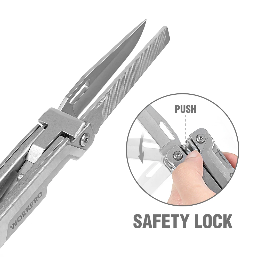 WORKPRO Multi Tool 15-in-1 Pocket Tool multi Pliers Saw Cutters for EDC Stainless Steel Utility Tools with Sheath