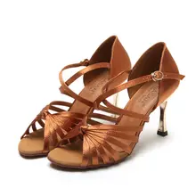 Вечерние бальные костюмы, профессиональная обувь для танцев, высококлассные женские атласные туфли для аэробики, латинские танцы, пряжка обуви на резиновой подошве, каблук SASAN S-121