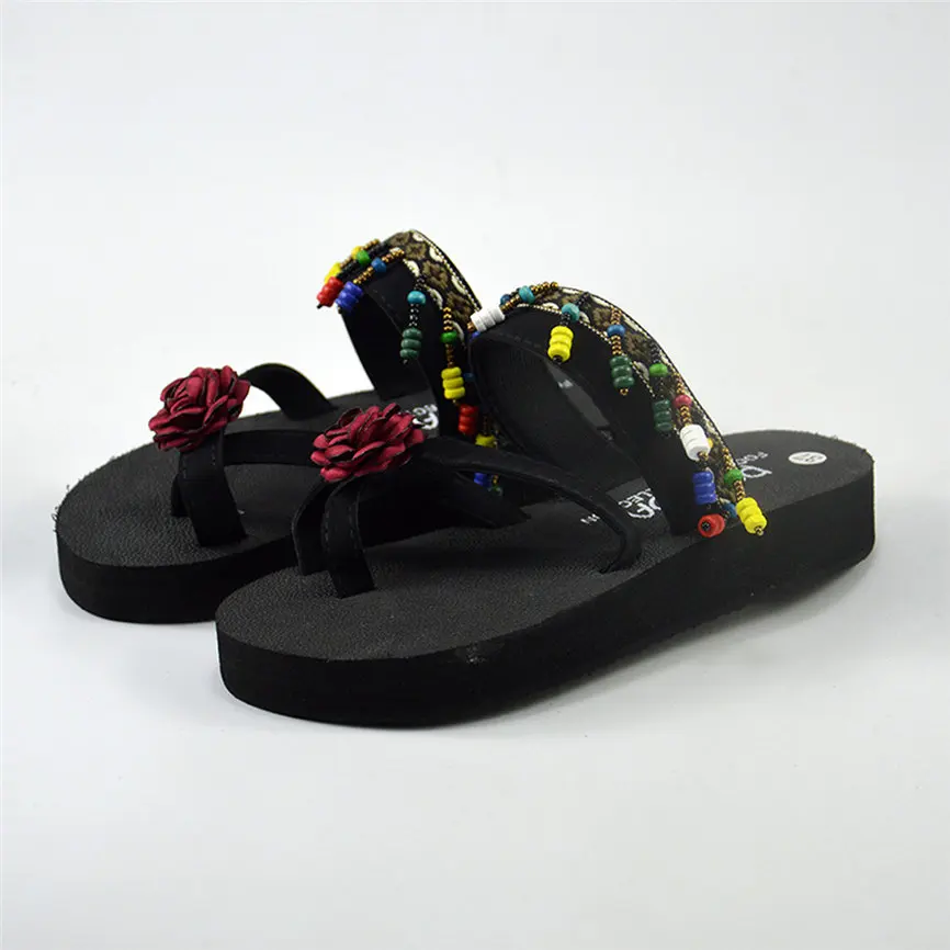 

2019 Women Shoes Summer Mid-Heel Sandals Ethnic Style Retro Beach Slope Anti-Skid Flip Flops Women Slipper Beach Flip Flops M#3