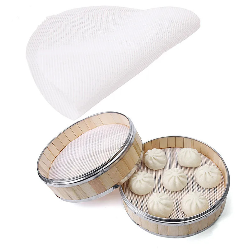 

24cm White Non-stick Pad Round Dumplings Mat Paper Silicone Steamer Buns Baking Pastry Dim Sum Mesh Mat Cooking Accessories