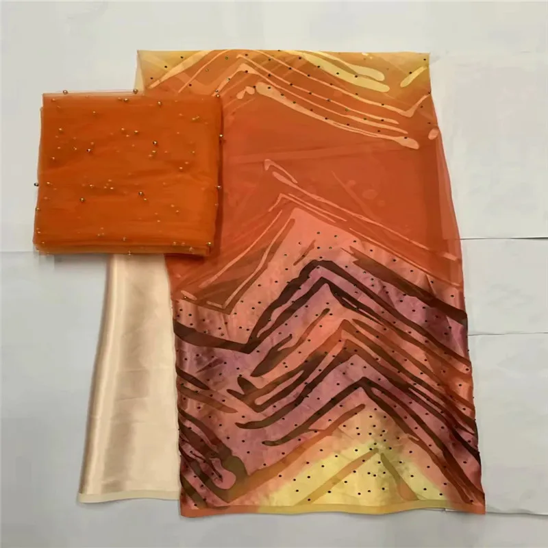 

High quality silk fabric for lady dress embroidered george silk fabric African metallic silk fabric 114cm/8mm 5 yards lxe051583