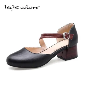 

Retro Simple Matching Buckle Thick Heel Student Shoe Round Toe Spring Pumps Mary Janes Casual Ladies Shoes Summer Girl Sandals