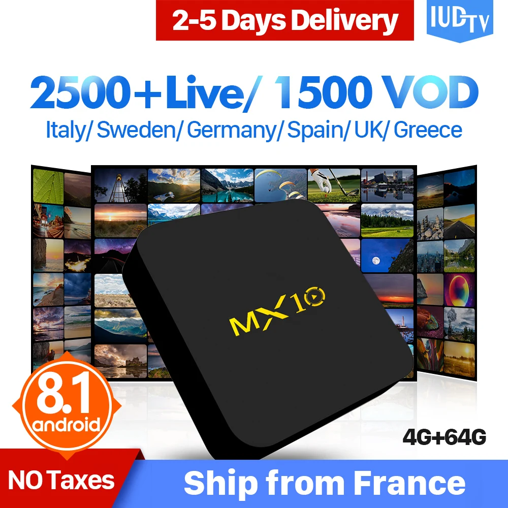 

Spain IPTV IUDTV Sweden Turkish Portugal MX10 Android 9.0 4G+64G USB 3.0 Greek Germany Italy UK IPTV 1 Year IUDTV Set Top Box