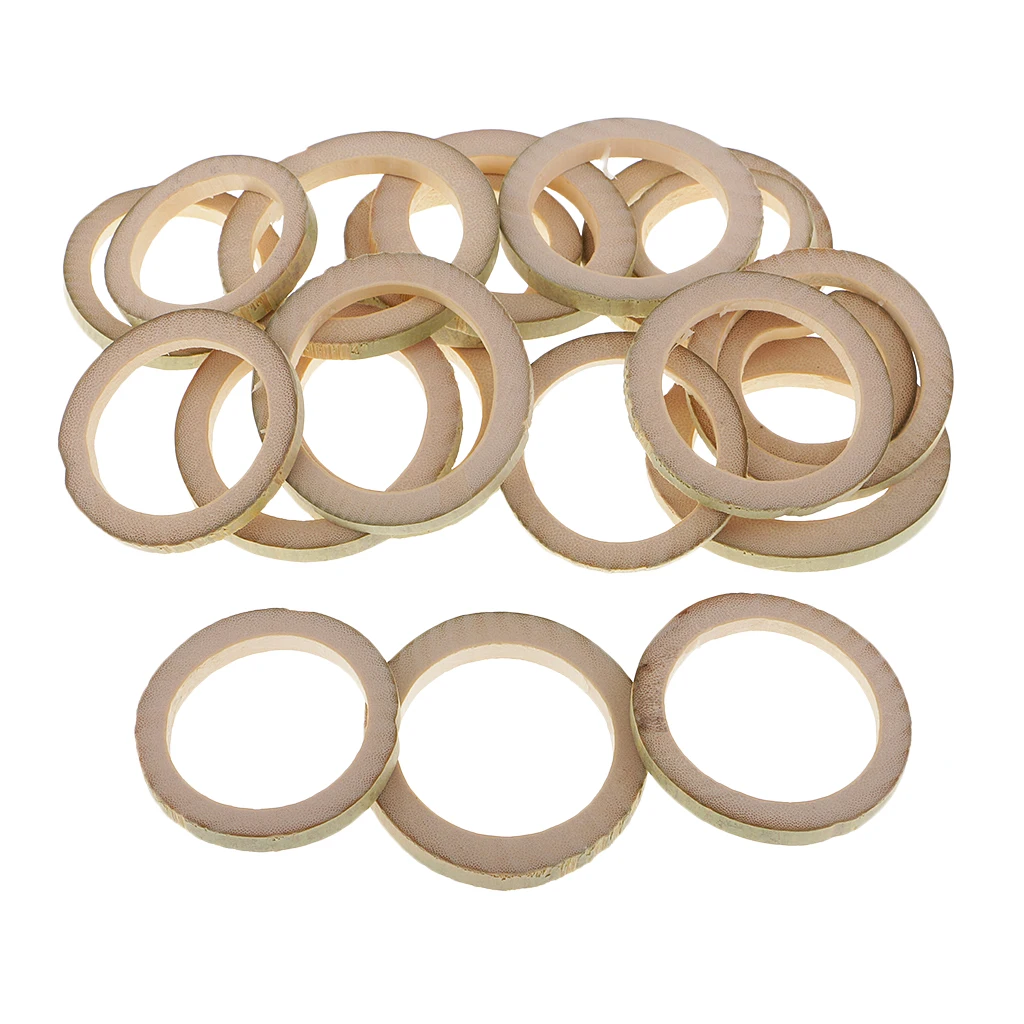 20pcs Natural Round Bamboo Flat Loop Ring Circle Slice Embellishments for Model Making Handmade DIY Craft Toys 35-50mm