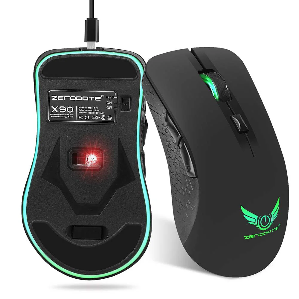 

Soft Touch Wireless Gaming Mouse 7 Color Backlight 2400DPI 2.4GHz Rechargeable Laptop Computer Mouse Good Gamer Mice USB Cable