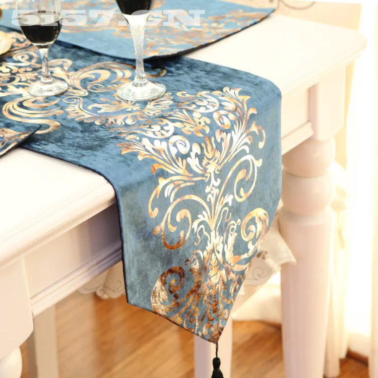 European Fashion Simple Modern Luxury Classical Blue Dinning Table Runner Bed Flags