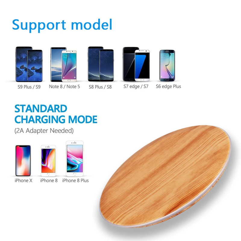 CinkeyPro الخشب اللاسلكية وسادة الشاحن مع مصباح ليد 5 W شحن ل فون 8 X سامسونج XiaoMi تهمة الهاتف المحمول USB تشى جهاز