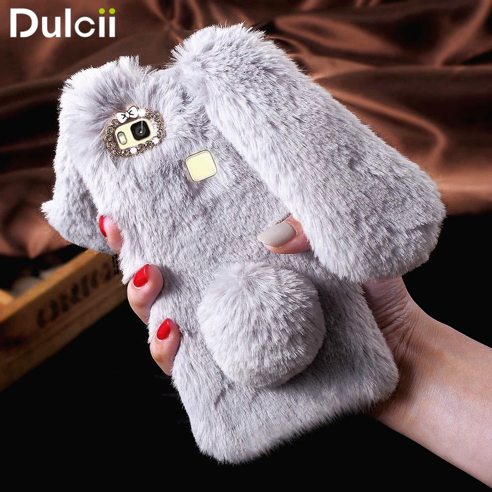 Dulcii For Huawei P9 Lite G9 Lite Rabbit Fluffy Warm Bunny Fur Phone Shell Phone Case fundas for