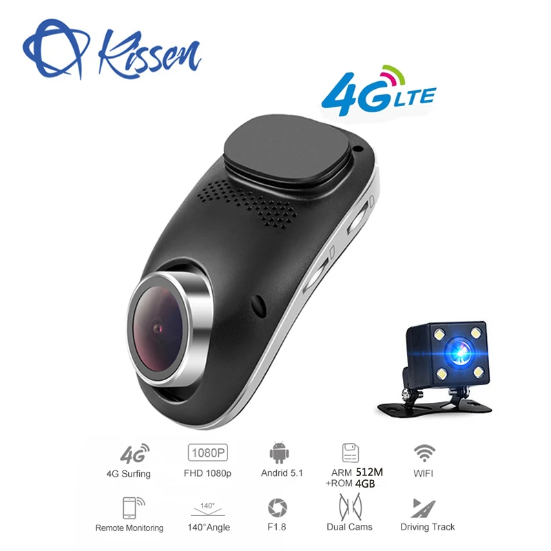 

Kissen 4G Wifi Full HD 1080P Android 5.1 ADAS Car DVR Dash Camera Dual Lens Dash Cam Video Recorder GPS Navigation Bluetooth