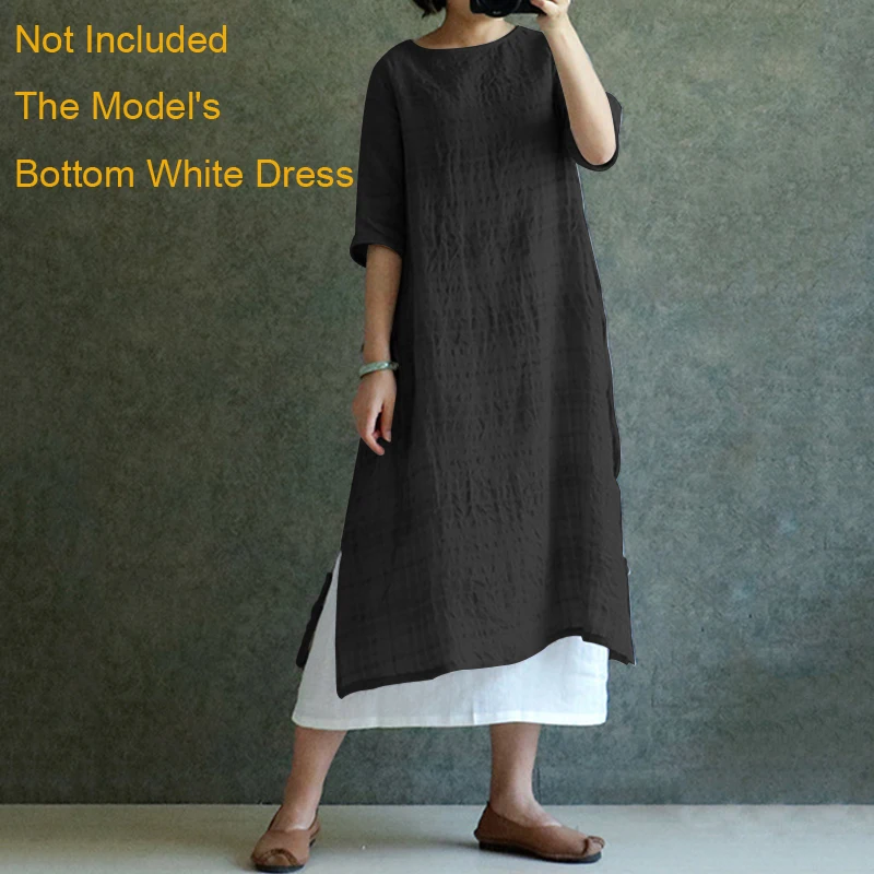 ZANZEA, женские винтажные клетчатые льняные платья, летнее платье большого размера, женская одежда, Женский Повседневный свободный сарафан, Vestidos S-5XL - Цвет: Black Dress