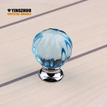 

10pcs 30mm Hot SaleSky Blue Crystal Pumpkin Ball Glass Drawer Handles Kitchen Dresser Door Knobs Closet Decoration