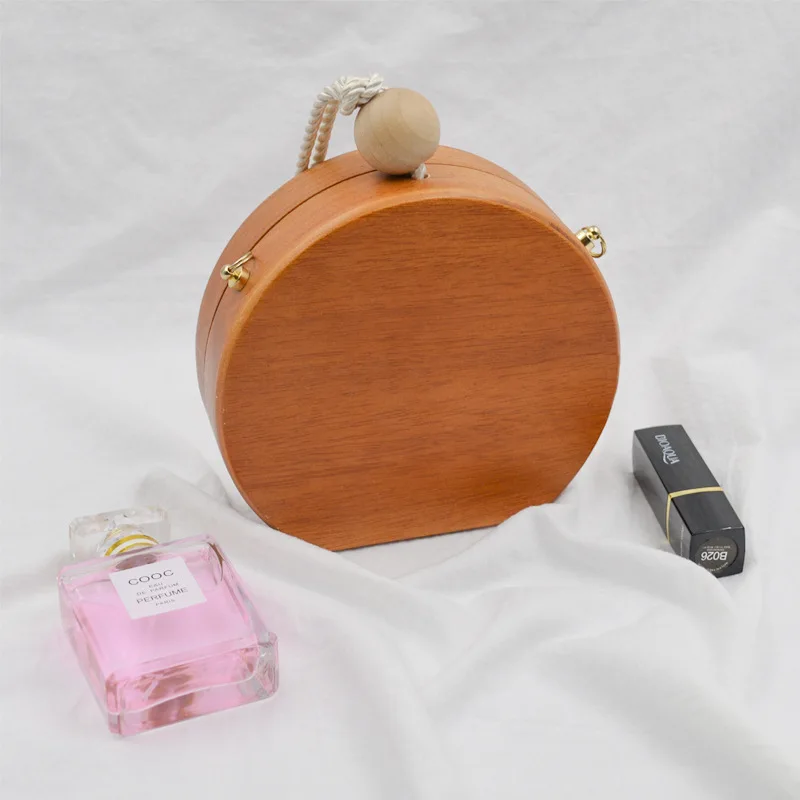 

Wooden Lanyard Women Evening Clutch Bags Luxury Round Lady Crossbody Bags Designer Vintage Shoulder Bag Charm Party Clutch Sac