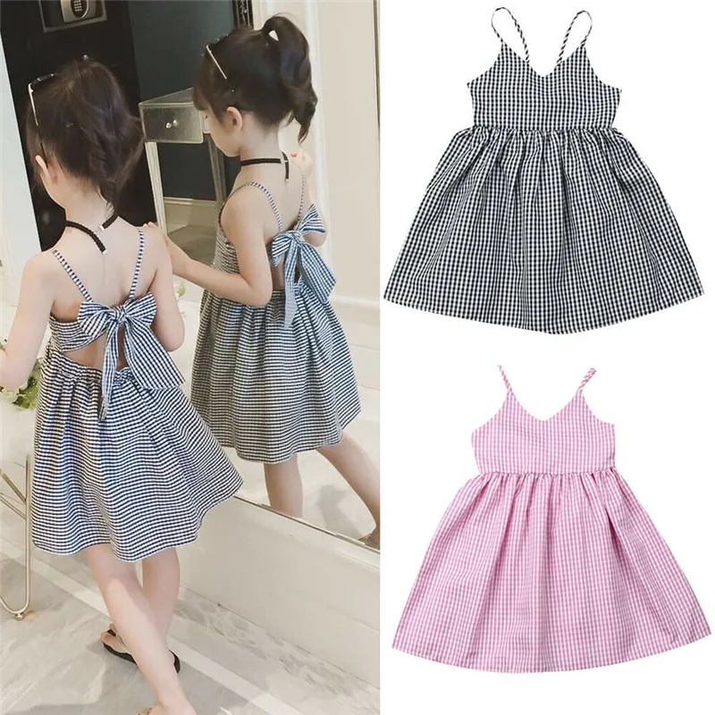 

Kids Baby Girl Clothes Plaids Dress Sleeveless Sling A-Line Dress 18M-5Y Retro Girls Back Bow Party Pageant Tutu Princess Dress