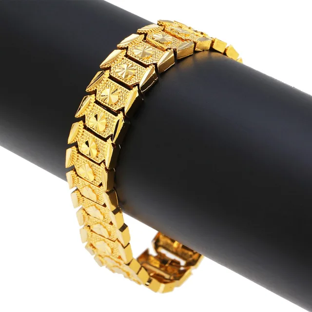 Fashion Heart Men Bracelet Beautiful Male Jewelry 24K Gold Bracelet