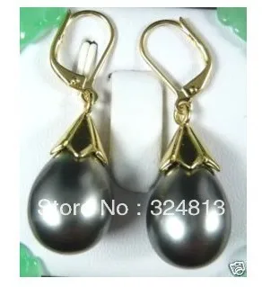 

Charming black grey big southsea shell pearl earring -Bride jewelry free shipping