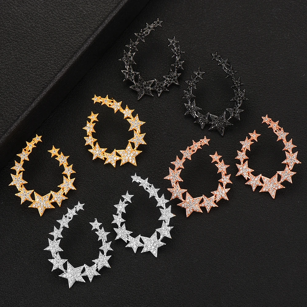 GODKI 45 мм элегантные звезды галактика изогнутый кубический циркон Дубай серебряные серьги гвоздики для женщин Свадебные букле d'oreille