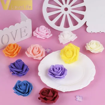 

50Pcs/lot Cheap Rose PE Flower Heads DIY Artificial Flowers Handmade Wedding Home Decoration Festive & Party Supplies